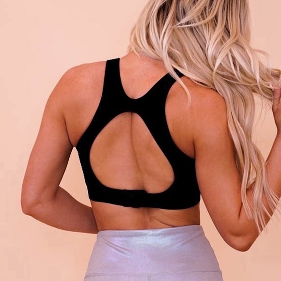 ☃️BOGO50%☃️ 🆕🖤MONO B: Jacquard & Ribbed Cut-Out Back Seamless Sports Bra MED - Picture 2 of 4